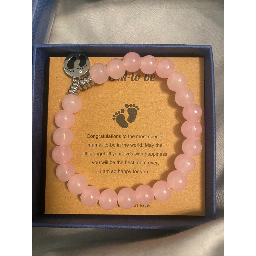 Pink Beaded Mum to Be Bracelet Baby Feet Charm Pregnancy Gift Shower Jewelry - Picture 6 of 7